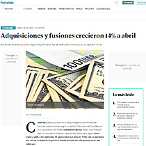 Adquisiciones y fusiones crecieron 14% a abril